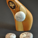 Painted Pebble Nativity. Shepherd and sheep.