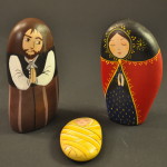 Painted Pebble Nativity. Holy Family