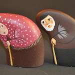 Painted Pebble Nativity. Elderly Couple.