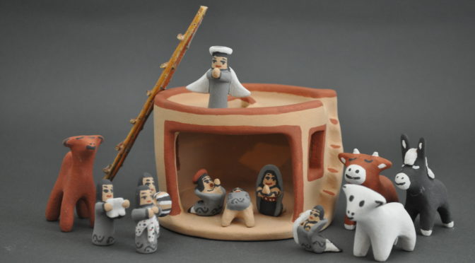 Nine-Piece Handmade Clay Nativity Set by Ann Graffy 4.5"H 